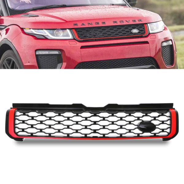 Black & Red Front Grille To Fit Range Rover Evoque L538 16-18 - Image 2