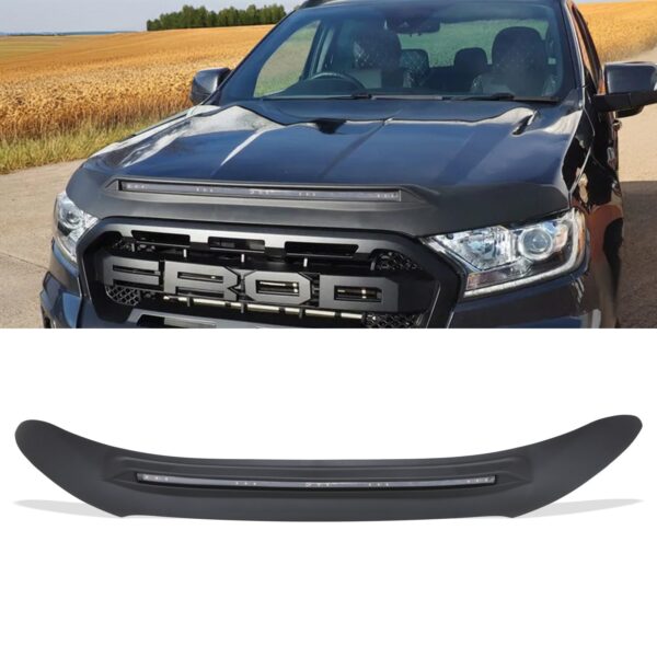 Ford Ranger T7 T8 2016-2022 Smoked Black Bonnet Guard With LED Lights - Image 2