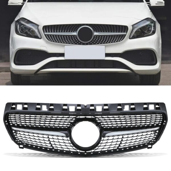 Diamond Style Gloss Black Front Grille For Mercedes Benz A Class W176 13-15 - Image 2