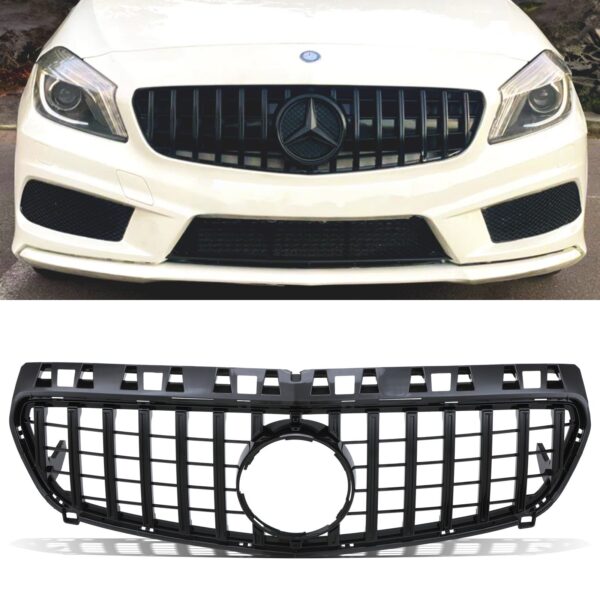 GTR Style Gloss Black Front Grille For Mercedes Benz A Class W176 13-15 - Image 2