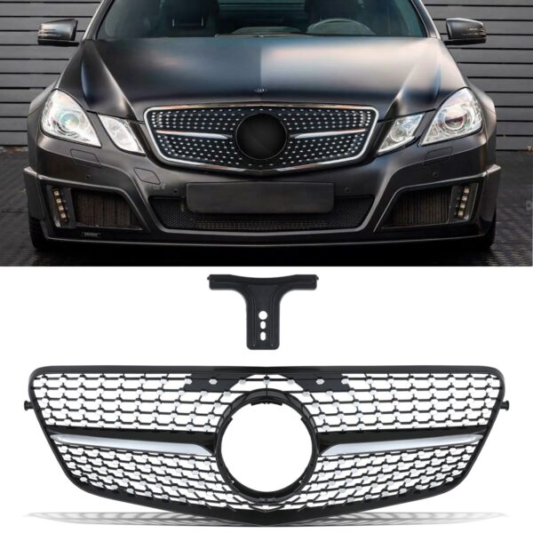 Gloss Black Diamond Style Front Grille For Mercedes E Class W212 14-16 - Image 2