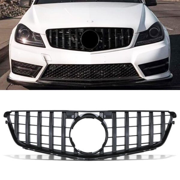 GTR Style Gloss Black Grille For Mercedes C Class W204 07-14 - Image 2