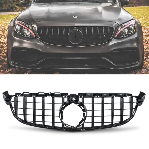 GTR Style Gloss Black Grille With Camera Hole For Mercedes C63 AMG W205 19-21 - Image 2