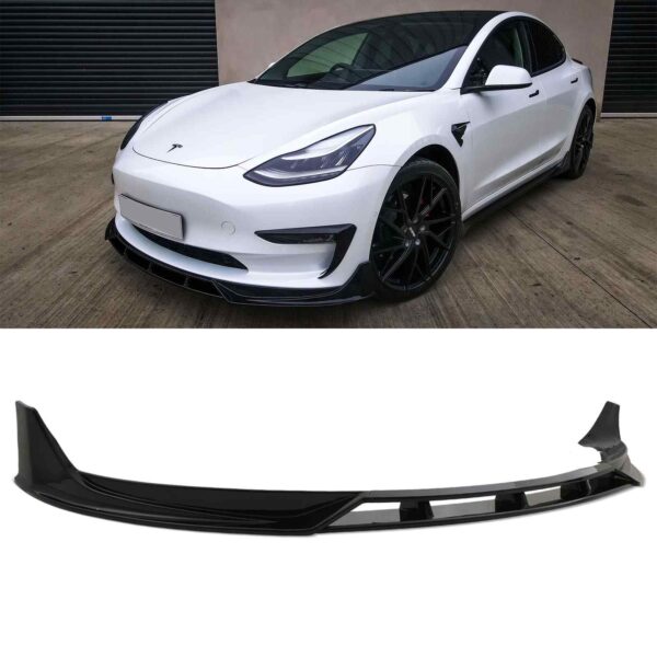 Front Bumper Lip Splitter Gloss Black For Tesla Model 3 2019+ - Image 2