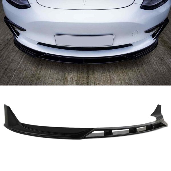 Front Bumper Lip Splitter Gloss Black For Tesla Model 3 2019+ - Image 3