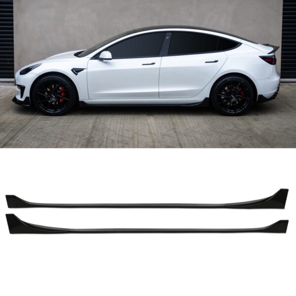 Side Skirts Extension Gloss Black For Tesla Model 3 2019+